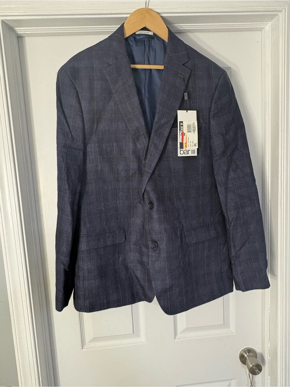 Bar III Dark Blue Windowpane Sport Coat Blazer